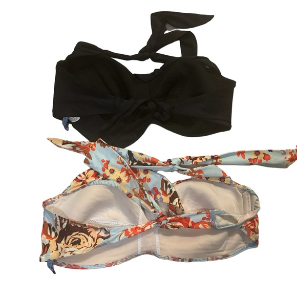Two Size Large Bandana Bathing Suit Tops sold as a pair- Classic Black + Floral - Picture 2 of 2